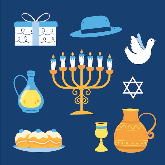 Kostenloser Vektor flat-design-elemente-kollektion für die jüdische hanukkah-feier