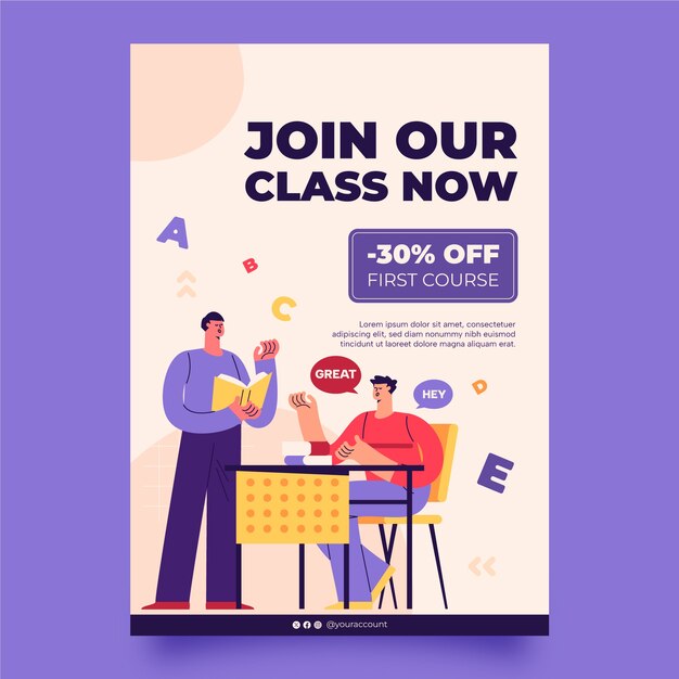 Flat Design Englischunterricht Poster