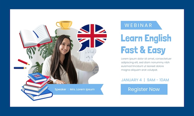 Kostenloser Vektor flat design englischunterricht webinar