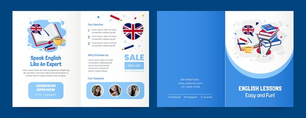 Flat design englischunterrichtsbroschüre