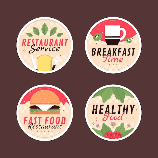 Flat-design-etiketten für leckere restaurants