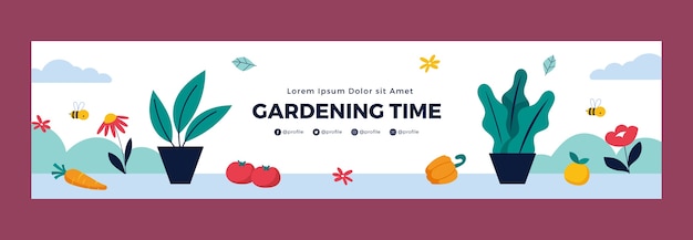 Kostenloser Vektor flat design gardening twitch banner mit topfpflanzen