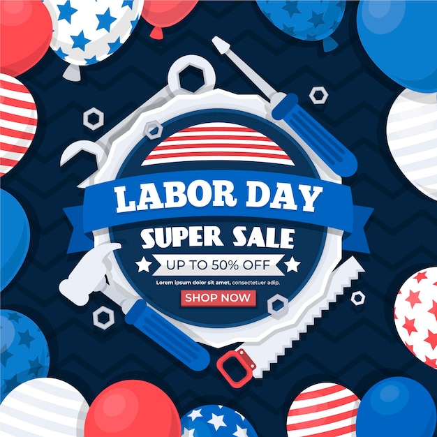 Flat design labor day sale in den usa