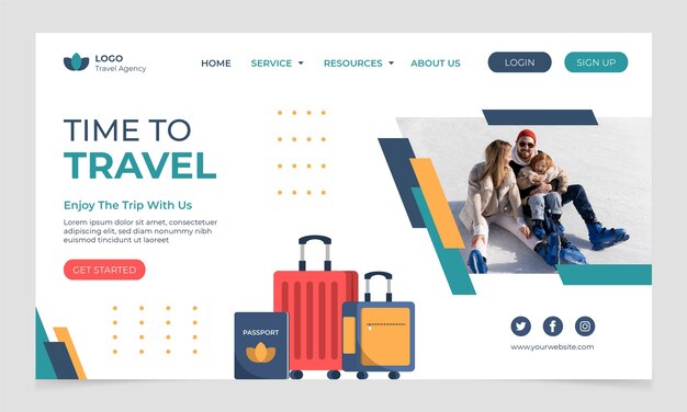 Kostenloser Vektor flat design reisebüro landing page mit gepäck