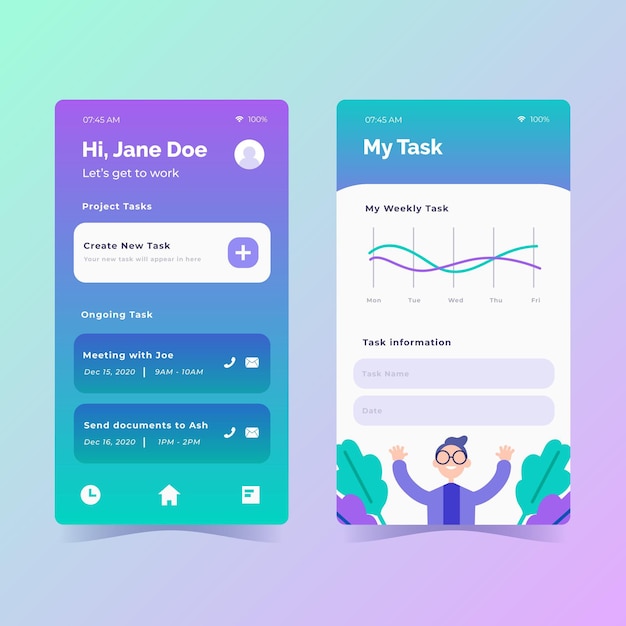 Flat design task management app set