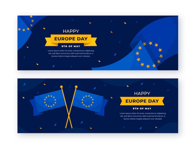 Kostenloser Vektor flat europe day horizontale banner pack