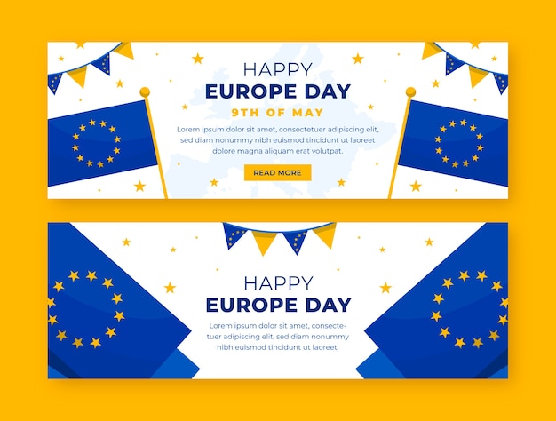 Kostenloser Vektor flat europe day horizontale banner pack