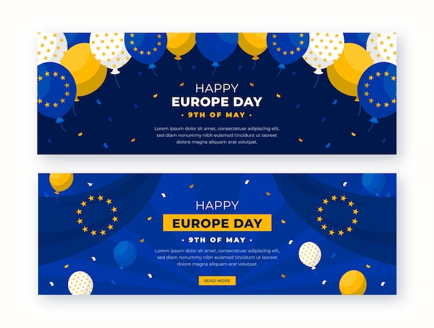 Flat Europe Day horizontale Banner Pack