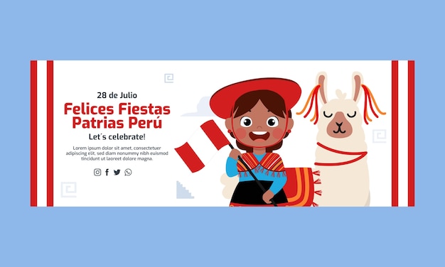 Kostenloser Vektor flat fiestas patrias peru social-media-cover-vorlage