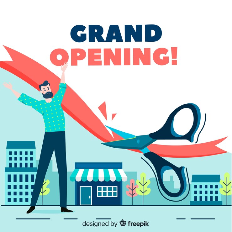 Kostenlose Vektor flat grand opening hintergrund