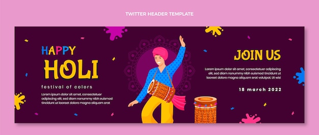 Kostenloser Vektor flat holi twitter-header