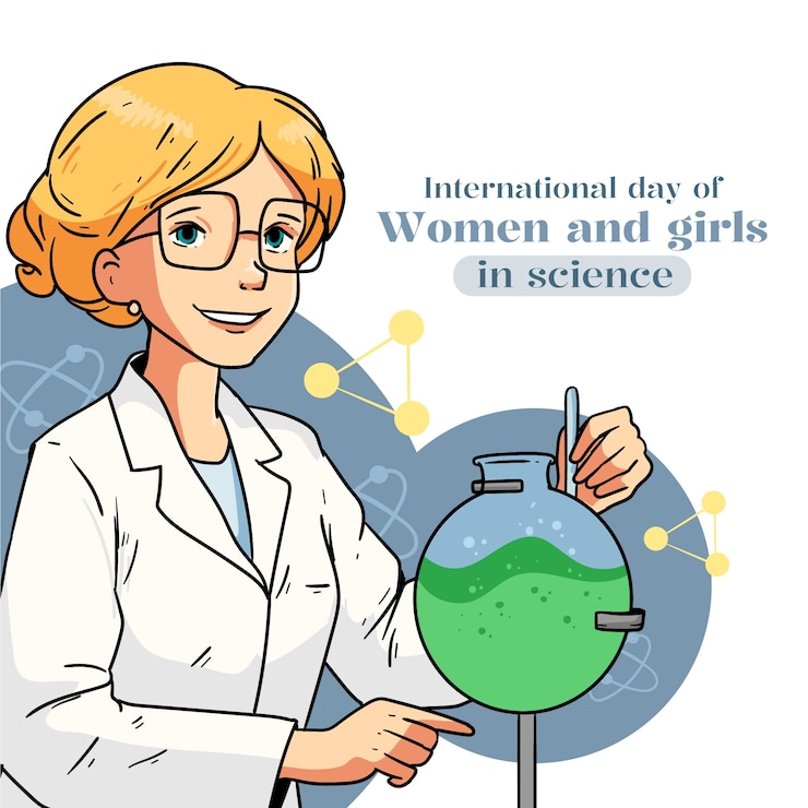 Kostenlose Vektor flat-illustration für den internationalen tag der frauen und mädchen in der wissenschaft