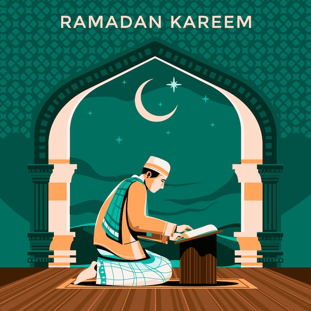 Kostenloser Vektor flat-illustration für die islamische ramadan-feier.