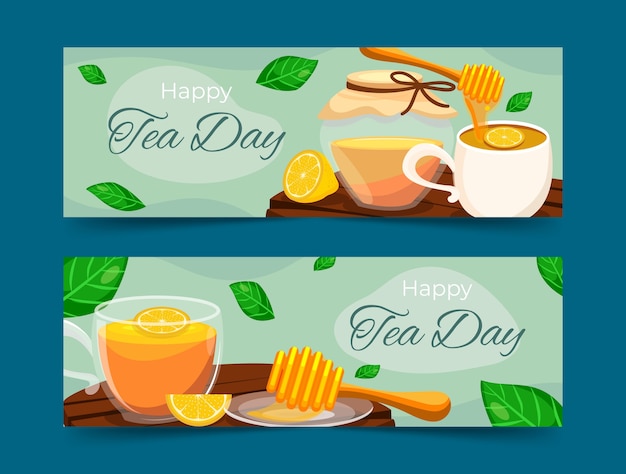 Flat International Tea Day horizontale Banner-Packung