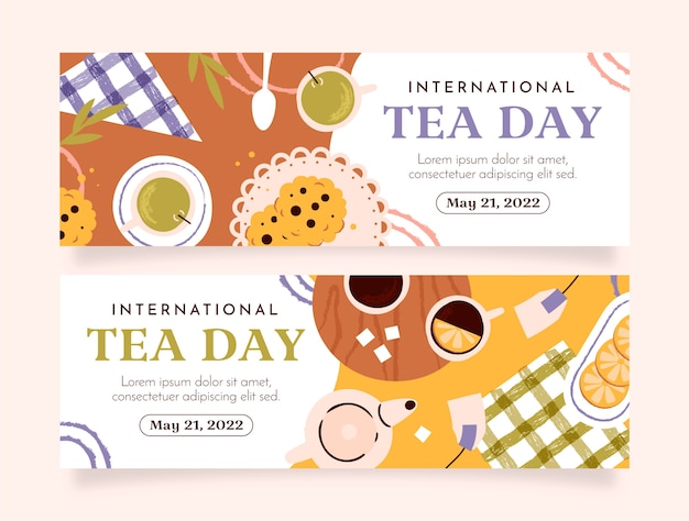 Flat international tea day horizontale banner-packung
