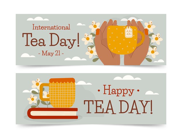 Flat International Tea Day horizontale Banner-Packung