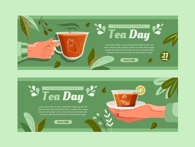 Flat International Tea Day horizontale Banner-Packung