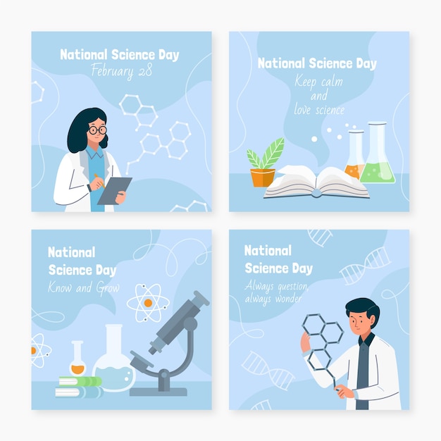 Kostenloser Vektor flat national science day instagram posts sammlung