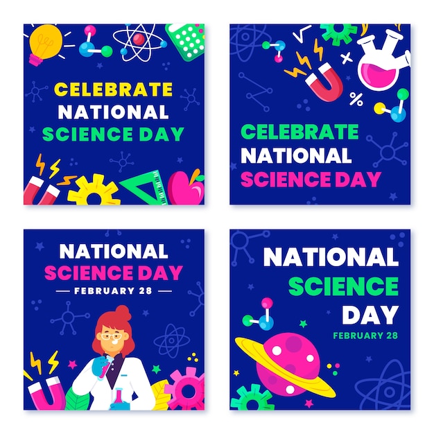 Flat National Science Day Instagram Posts Sammlung