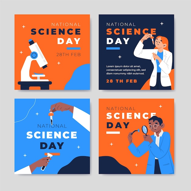 Flat national science day instagram posts sammlung