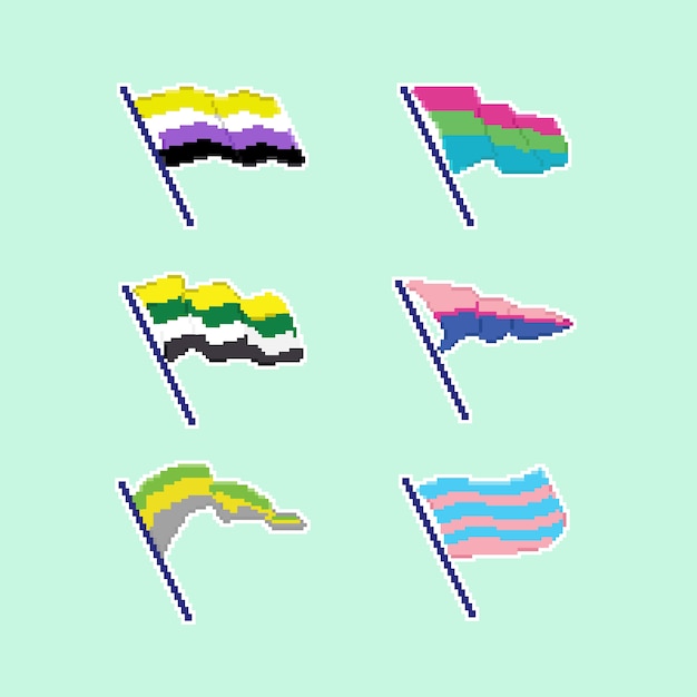 Kostenloser Vektor flat pixel art pride month flags collection