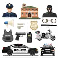 Kostenloser Vektor flat police icon set