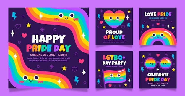 Flat pride month instagram-posts-sammlung