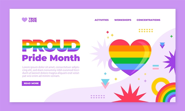 Flat pride month landing page template