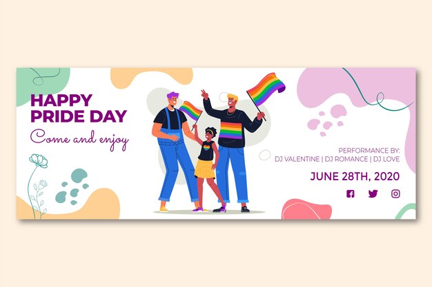 Kostenloser Vektor flat pride month social media cover-vorlage