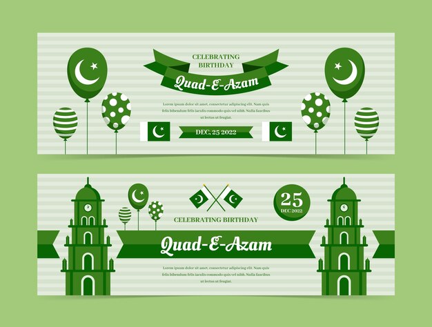 Flat quaid e azam day horizontale banner gesetzt