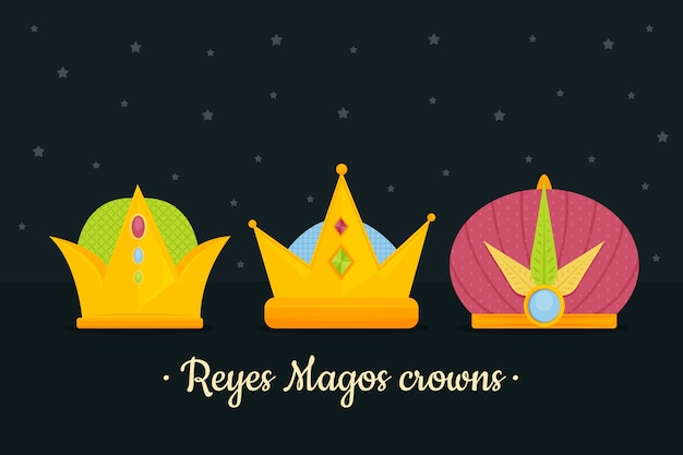 Kostenloser Vektor flat reyes magos crowns kollektion