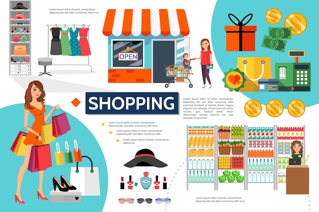 Flat shopping infografik-konzept