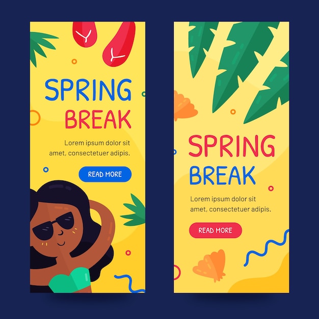 Kostenloser Vektor flat spring break vertikale banner gesetzt