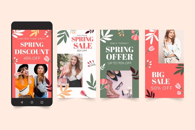 Flat Spring Sale Instagram Geschichten Sammlung