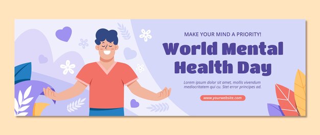 Flat-Twitter-Header-Vorlage für den Welttag der psychischen Gesundheit