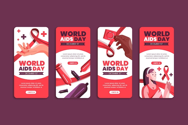 Kostenloser Vektor flat world aids day instagram-geschichtensammlung