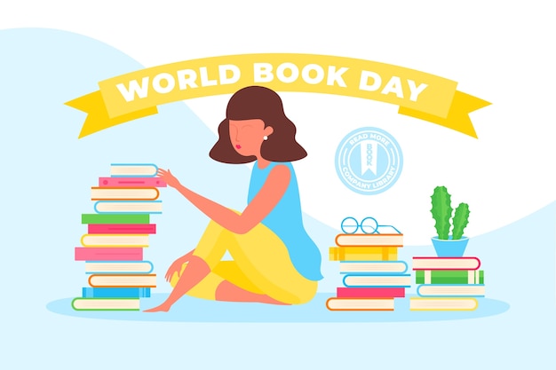 Flat world book day konzept