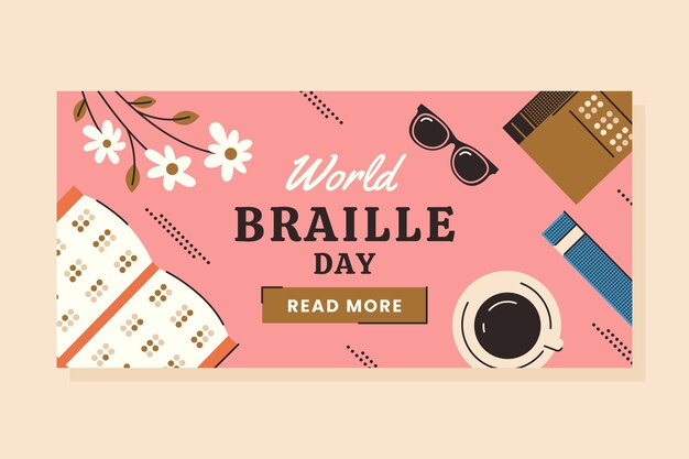 Flat World Braille Day horizontale Banner-Vorlage