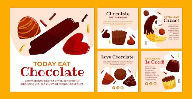 Kostenloser Vektor flat world chocolate day instagram-posts-sammlung