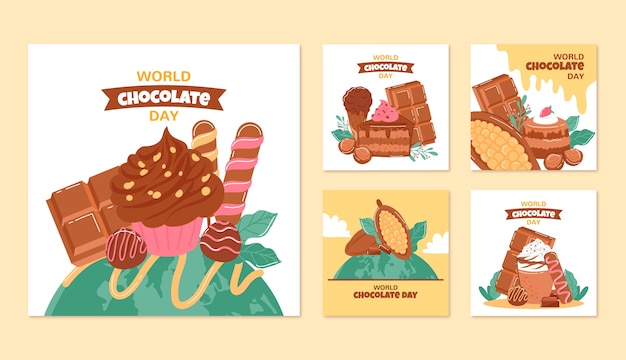 Flat world chocolate day instagram-posts-sammlung