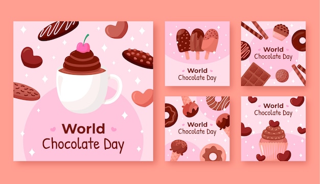 Flat world chocolate day instagram-posts-sammlung