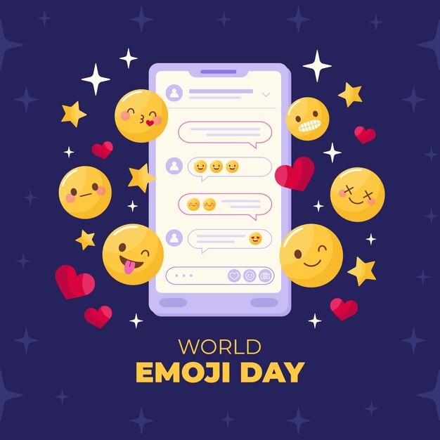 Flat World Emoji Day Illustration mit Emoticons