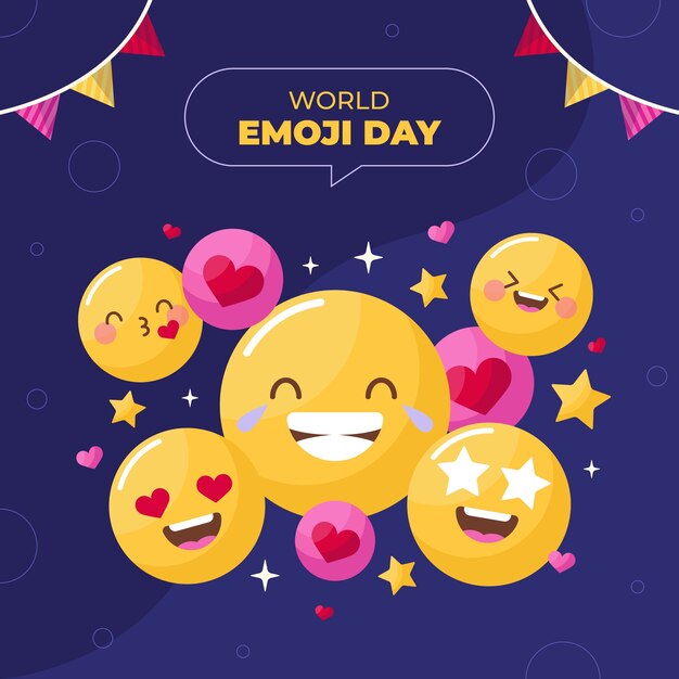 Flat World Emoji Day Illustration mit Emoticons