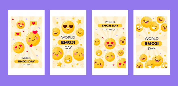 Flat World Emoji Day Instagram Geschichten Sammlung mit Emoticons