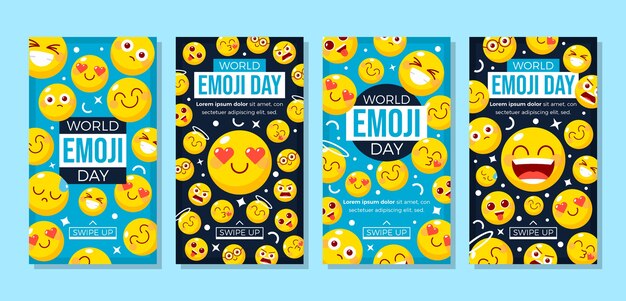 Flat World Emoji Day Instagram Geschichten Sammlung mit Emoticons