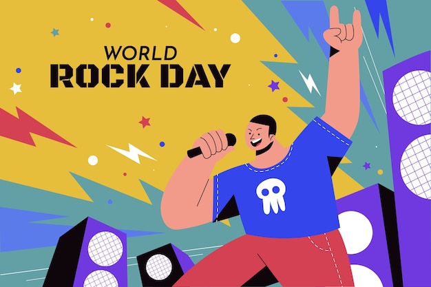 Flat world rock day hintergrund mit live-konzert