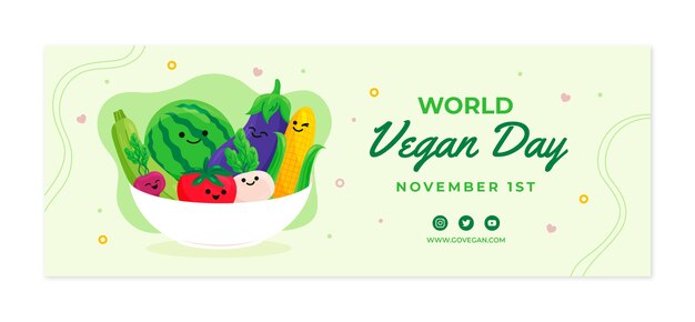 Kostenloser Vektor flat world vegan day social media cover vorlage