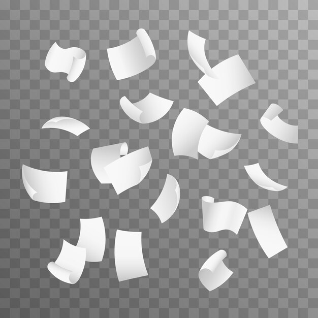 Fliegende Papierbogen Auf Transparentem Hintergrund Isoliert Realistische 3d Detaillierte Weisse Leere Leere Fliegende Papiere Premium Vektor