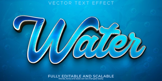 Kostenloser Vektor fließender aqua-texteffekt editierbarer wasser- und ozeantextstil