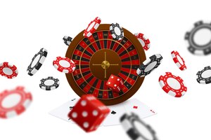 Floating poker clubs würfel chips roulette spielkarten asse nahaufnahme realistische online-gaming-werbung zusammensetzung